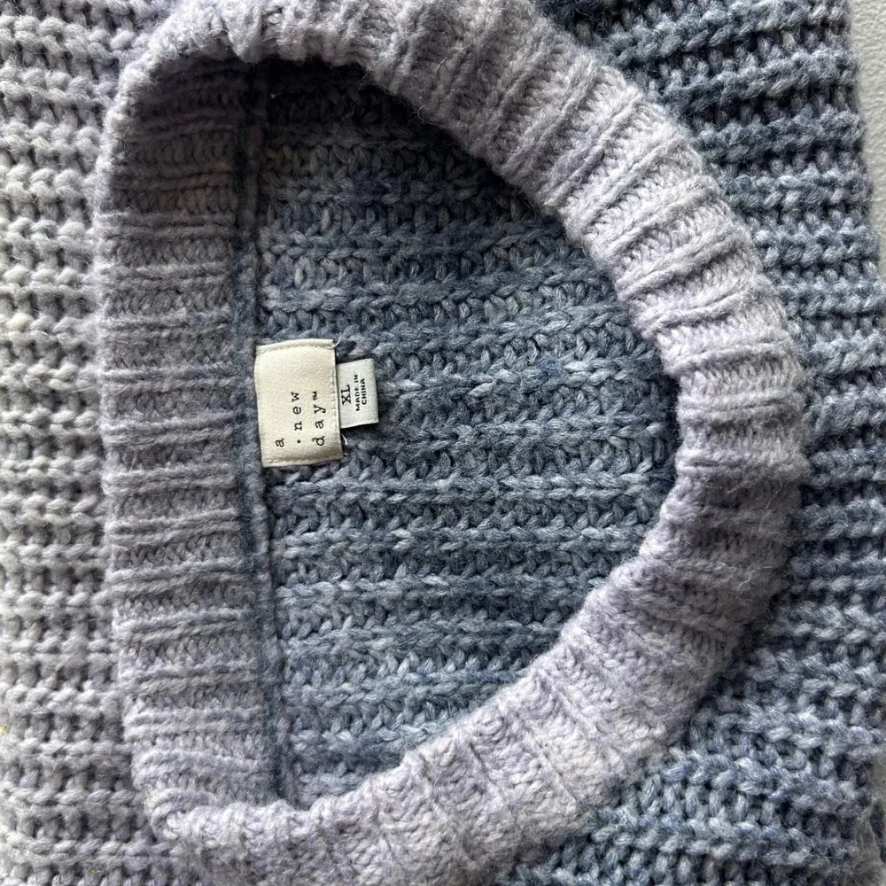 A New Day Ombre Chunky Ribbed‎ Knit Crewneck Sweater Grey Lavender XL